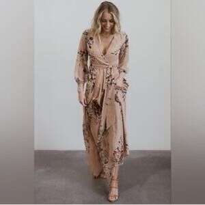 NWT Baltic Born Womens XS Lydia Maxi Long Dress Floral Blush Pink Wedding Guest